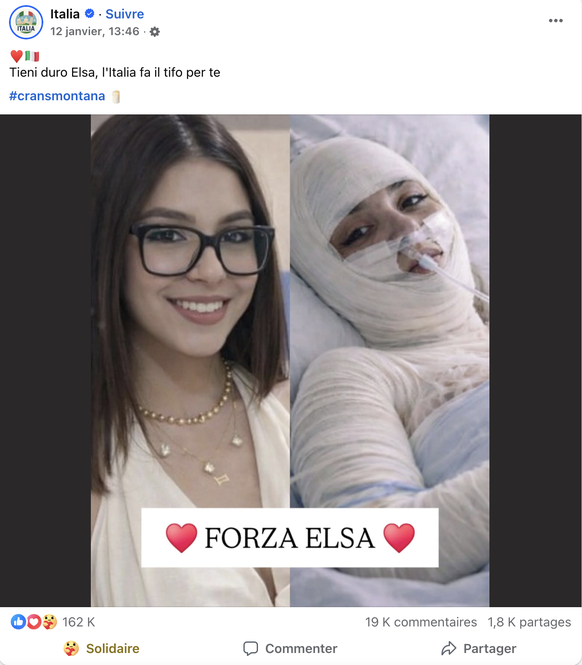 Elsa Rubino, 15 ans, gravement blessée dans l'incendie du Constellation, hospitalisée à Zurich, d'où elle n'est pas pour le moment transportable, selon le Corriere Adriatico.
