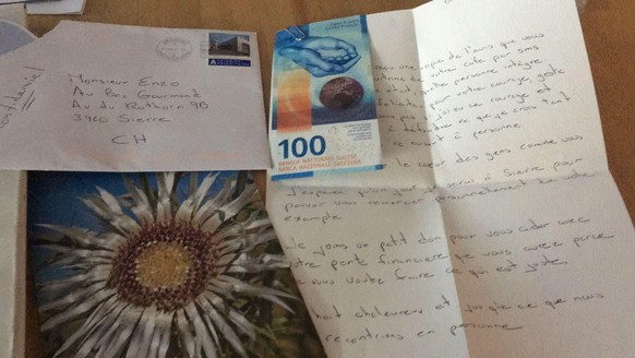 Un inconnu a envoyé une lettre agrémentée d'un billet de 100 fr au patron du Bec Gourmand, à Sierre (VS).