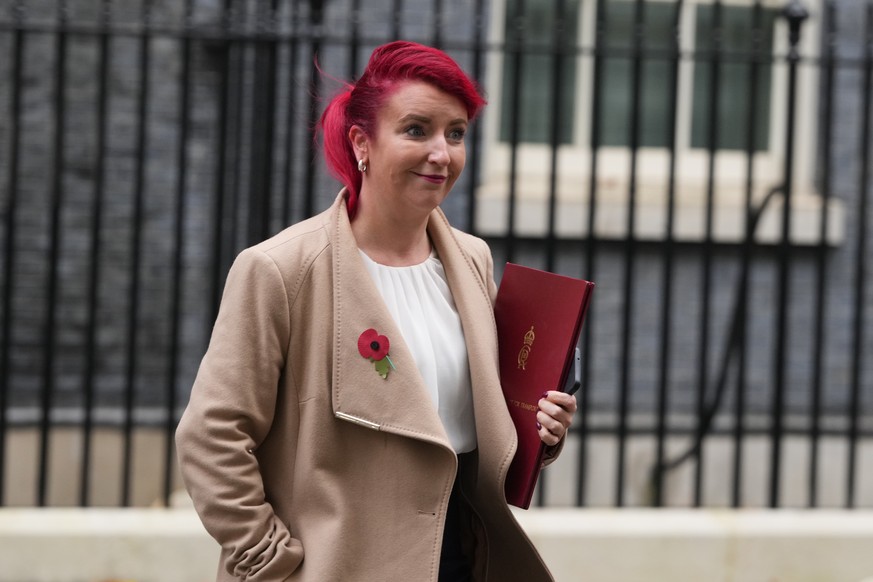 FILE -Louise Haigh, Britain&#039;s Secretary of State for Transport leaves following a pre-Budget cabinet meeting in 10 Downing Street, London, Oct. 30, 2024. (AP Photo/Kirsty Wigglesworth), File)