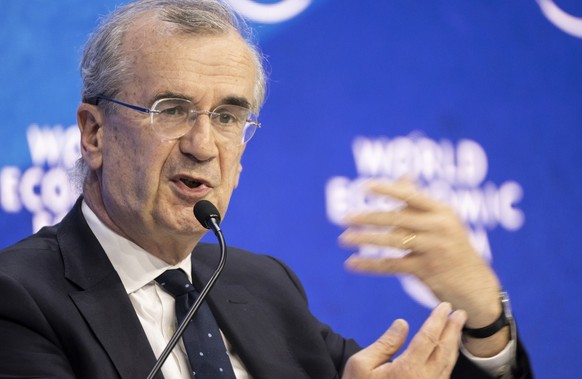 Francois Villeroy de Galhau, Governor of the Central Bank of France, addresses a plenary session during the 51st annual meeting of the World Economic Forum, WEF, in Davos, Switzerland, on Monday, May  ...