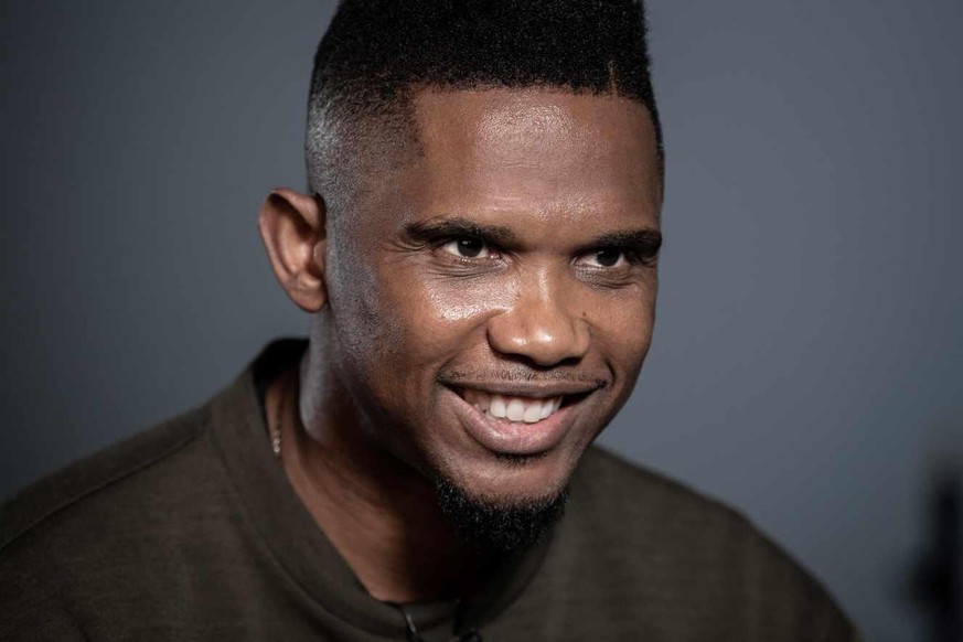 Former Cameroonian forward Samuel Eto&#039;o poses during a photo session on October 24, 2019 in Paris. (Photo by BERTRAND GUAY / AFP)