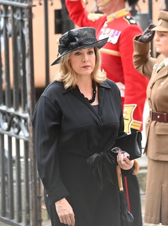 Lord President of the Council Penny Mordaunt arrives for the funeral service of Queen Elizabeth II at Westminster Abbey in central London, Monday Sept. 19, 2022. The Queen, who died aged 96 on Sept. 8 ...