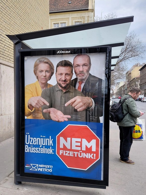 EU-Verschwörung gegen Ungarn: Plakate in der Hauptstadt Budapest. (Wahlkampf 2026 Orban-Magyar)
