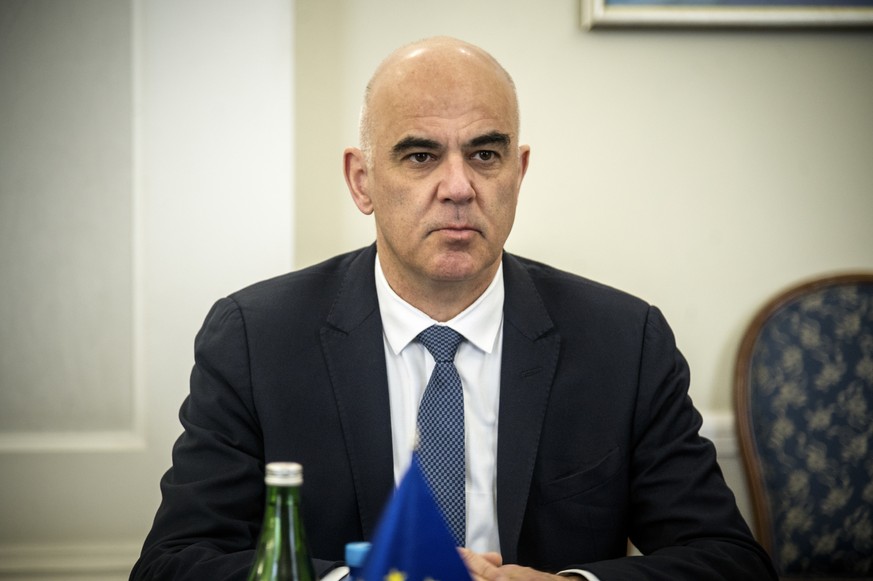epa12746331 A handout picture made available by the Ukrainian Foreign Ministry press service shows the Secretary General of the Council of Europe, Alain Berset attending a meeting with Ukrainian Minis ...