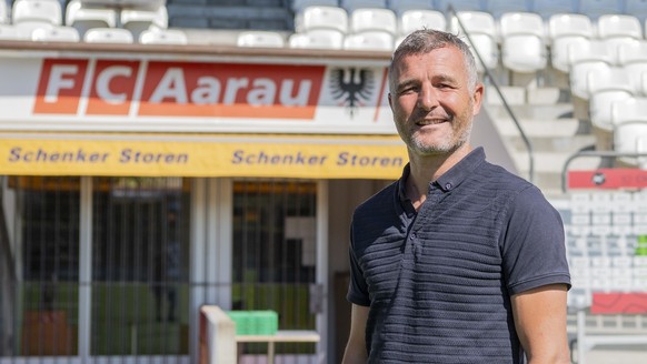 Der Schweizer Fussball Trainer Alex Frei anlaesslich einer Medienkonferenz des FC Aarau vom Mittwoch, 14. Juni 2023. Alex Frei wird als neuer Chef-Trainer des FC Aarau vorgestellt. (KEYSTONE/Urs Fluee ...