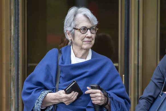 epa10604989 Jessica Leeds leaves a federal court house with her legal representatives after giving her testimony in the E. Jean Carroll v. Donald Trump case in New York, New York, USA, 02 May 2023. Ca ...