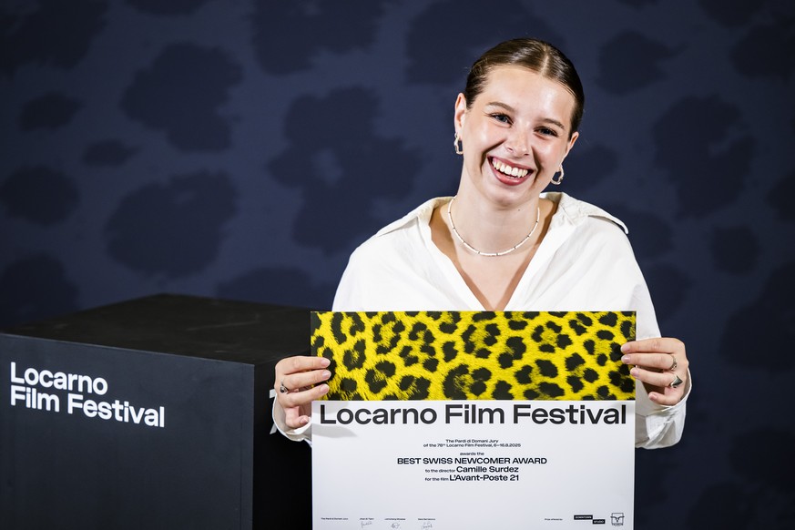 epa12304585 Camille Surdez, film director of Switzerland, poses with the award &#039;Best Swiss Newcomer Award&#039; of the &#039;Pardi di Domani - Concorso Nazionale&#039; category for the movie &#03 ...
