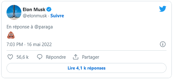 Tweet d&#039;Elon Musk: caca.