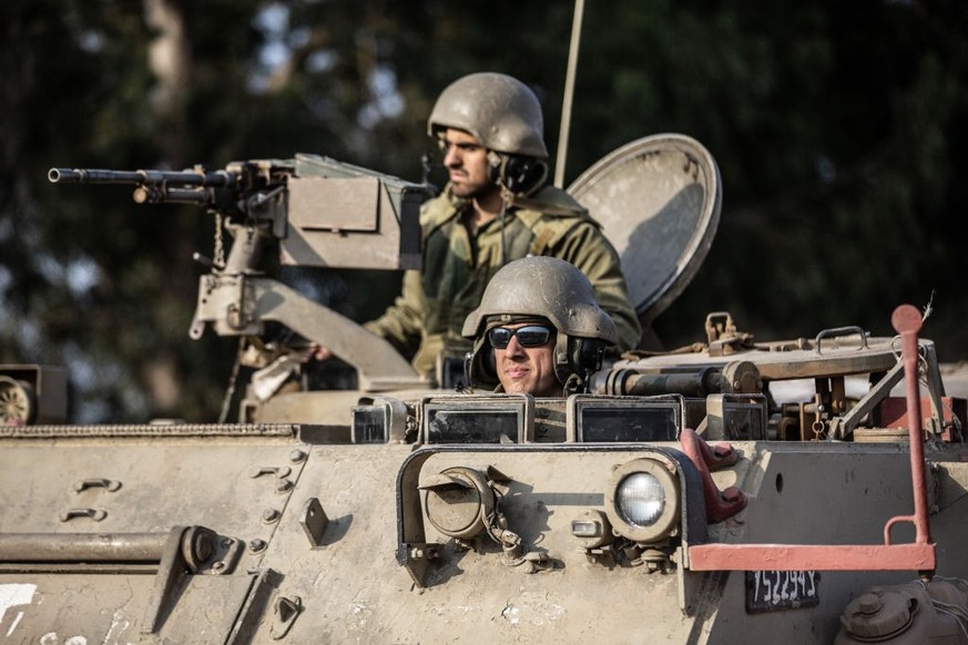 SDEROT, ISRAEL - OCTOBER 08: Israeli forces establish heavily armed control points along the border as Israel tightens measures by the army, police and other security forces after Hamas launched Opera ...