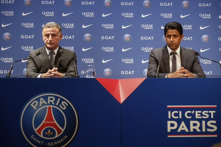 Christophe Galtier, nouvel entraîneur, et Nasser Al-Khelaïfi, président du PSG. Les hommes de l'éternel changement.