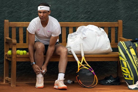 epa11279818 Spanish tennis player Rafael Nadal attends a training session at the Reial Club de Tennis Barcelona 1899 complex to prepare for his participation in the Barcelona Open tennis tournament in ...