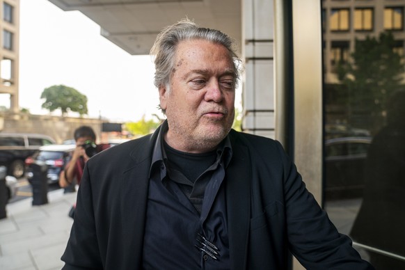 epa10086244 Steve Bannon, former advisor to President Trump, arrives at the Federal Courthouse in Washington, DC, USA, 22 July 2022. Bannon faces two criminal charges for his failure to comply with su ...