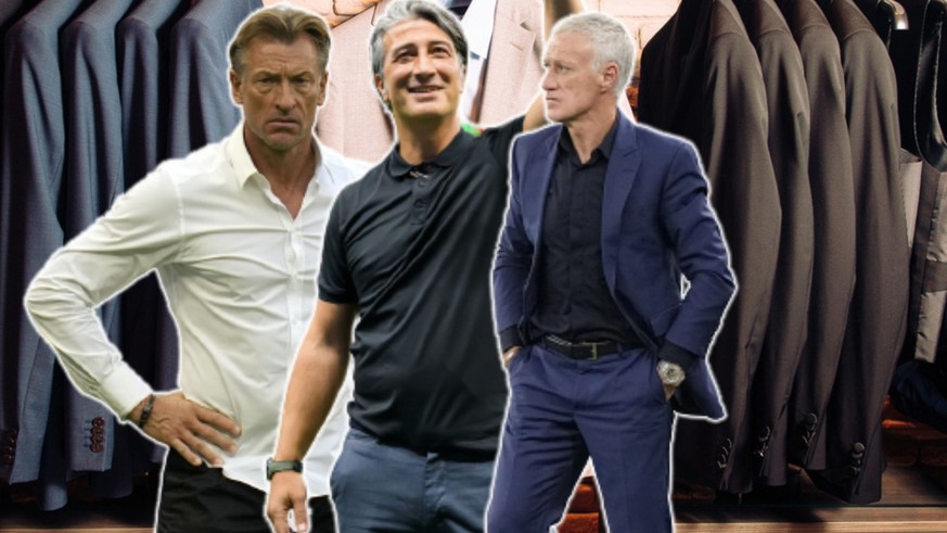 Hervé Renard, Murat Yakin et Didier Deschamps (de gauche à droite) font partie des nombreux sélectionneurs au Mondial à ne pas porter de costard cravate.