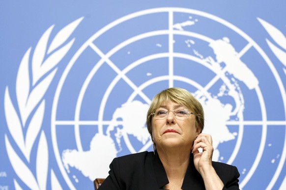 U.N. High Commissioner for Human Rights Chilean Michelle Bachelet speaks to the media one year after she took office, during a press conference at the European headquarters of the United Nations in Ge ...