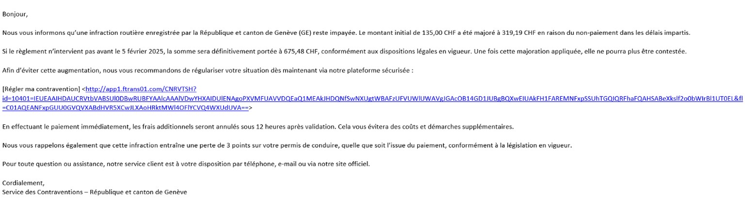 Arnaque contravention GE