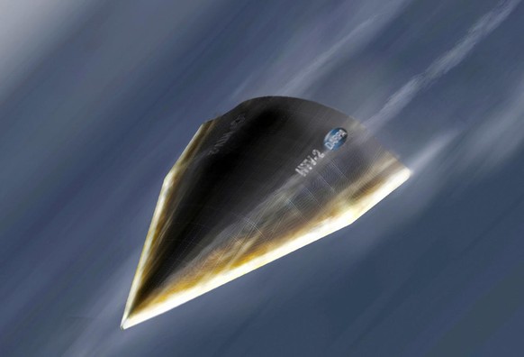 Ce rendu d'artistes fourni par l'US Defense Advanced Research Projects Agency montre un Hypersonic Technology Vehicle-2, un planeur hypersonique sans pilote qui a probablement interrompu son vol de 13 ...