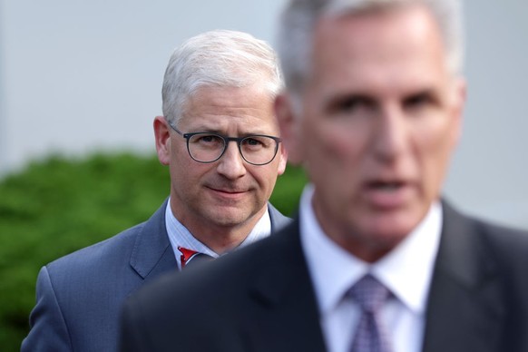 WASHINGTON, DC - MAY 22: U.S. Rep. Patrick McHenry (R-NC) watches as Speaker of the House Kevin McCarthy (R-CA) speaks to reporters following his meeting with U.S. President Joe Biden at the White Hou ...