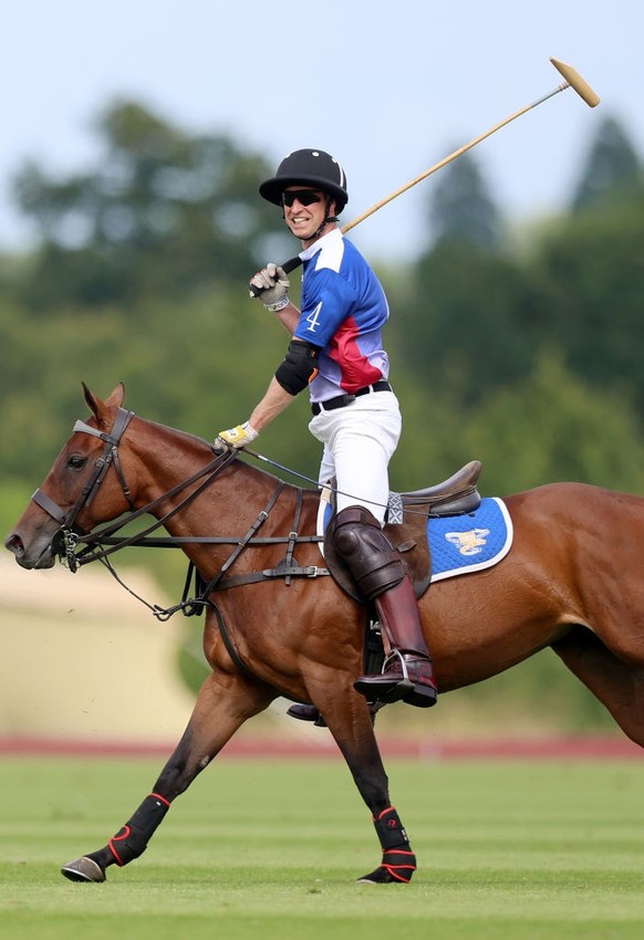 WINDSOR, ENGLAND - JULY 12: Prince William, Prince of Wales rides during the Outsourcing Inc Royal Charity Polo Cup at Flemish Farm on July 12, 2024 in Windsor, England. (Photo by Chris Jackson/Getty  ...