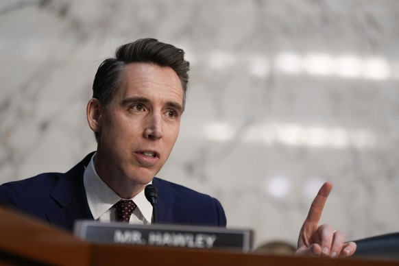 Sen. Josh Hawley, R-Mo., speaks as Pam Bondi, President-elect Donald Trump&#039;s choice to lead the Justice Department as attorney general, appears before the Senate Judiciary Committee for her confi ...