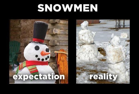 Lustige Memes. Das erste Mal Schnee: Schneemann Vorstellung vs. Realität