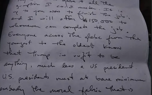 La lettre manuscrite de Ryan Routh.