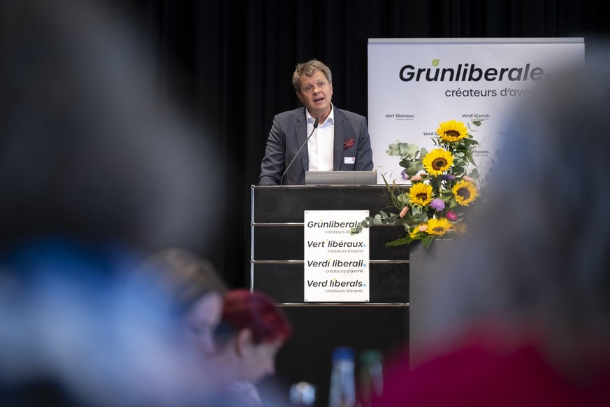 Juerg Grossen, Parteipraesident GLP Schweiz, spricht an der 49. Delegiertenversammlung der Gruenliberalen Partei Schweiz (GLP), am Samstag, 20. August 2022 in Solothurn. (KEYSTONE/Anthony Anex)