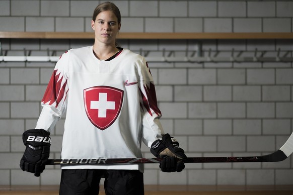 Portrait of Alina Mueller, ice hockey player, taken at the locker room of the ice rink &quot;Zielbau Arena&quot; in Winterthur, Switzerland, on July 30, 2018. With her game-winning goal in the bronze  ...