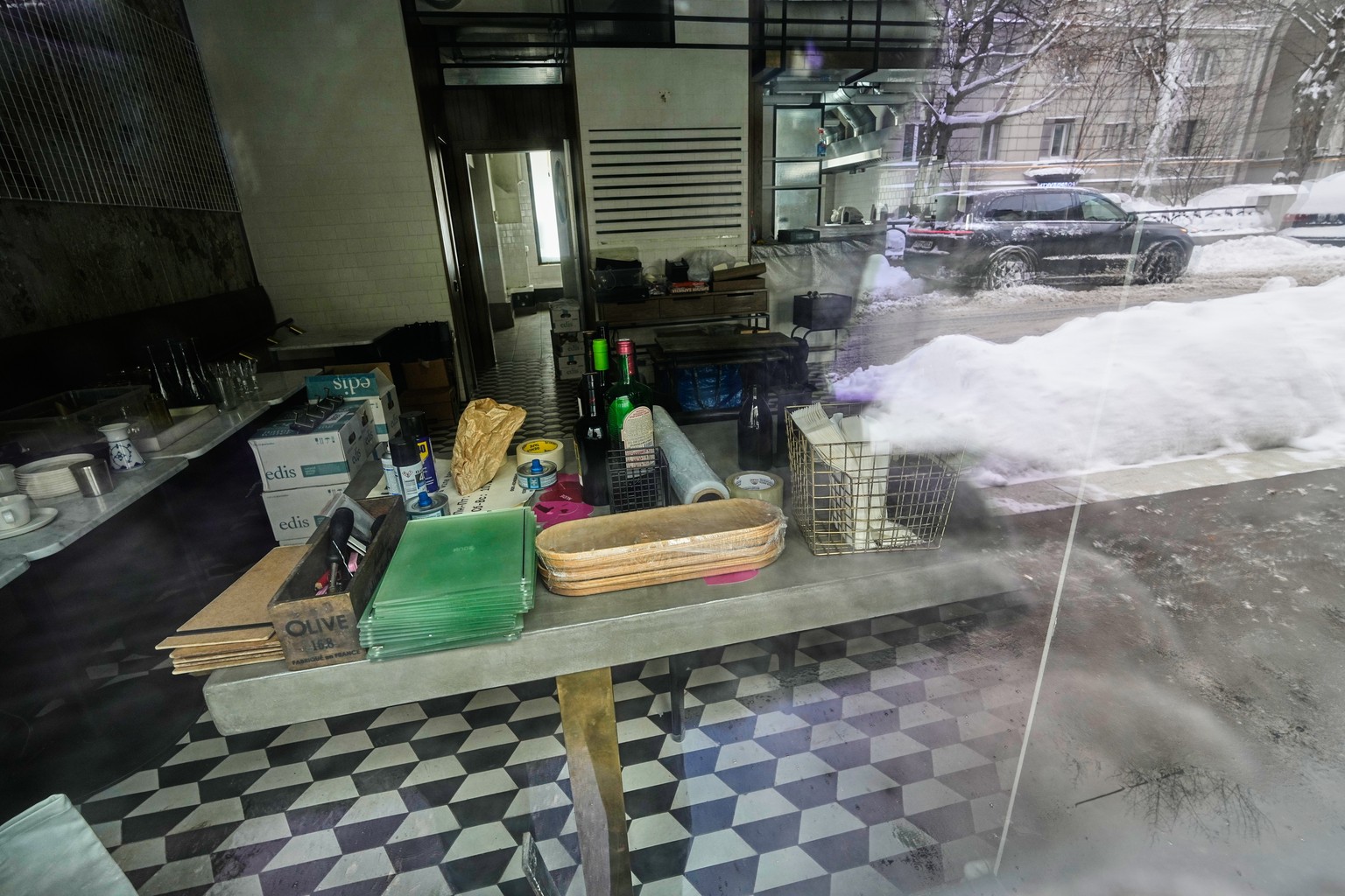 A view into a window of a permanently closed cafe in Moscow, on Friday, Feb. 20, 2026. (AP Photo/Alexander Zemlianichenko)
Russia Economy