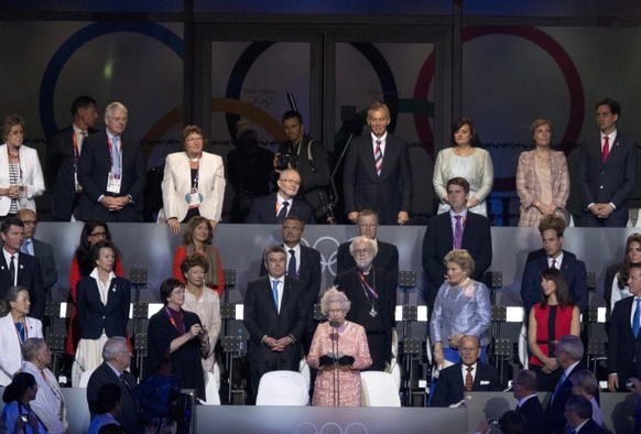 Queen Elizabeth II declares the games open at the Olympic Games Opening ceremonies in London on Friday July 27, 2012. (AP Photo/The Canadian Press, Frank Gunn)