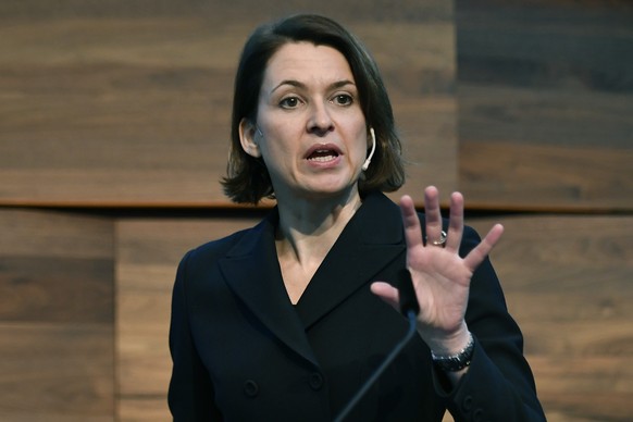Geraldine Picaud, CFO LafargeHolcim speaks during a press conference on the company's full-year results for 2017, in Zurich, Switzerland, March 02, Friday, 2018.(KEYSTONE/Walter Bieri)