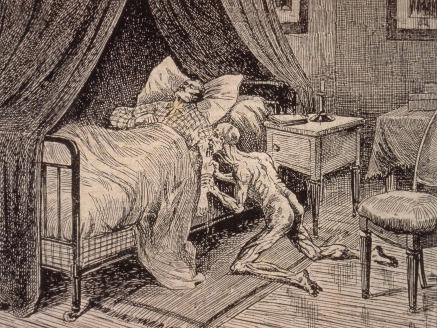 Vampire suçant le sang de sa victime, illustration du livre La vie mystérieuse, publié en 1910.