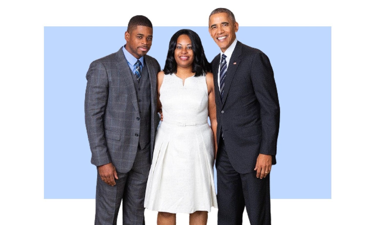 Tafari Campbell, sa femme Sherise, et l'ex-président Barack Obama. Le cuistot de la famille présidentielle a connu une fin tragique le 23 juillet dernier.