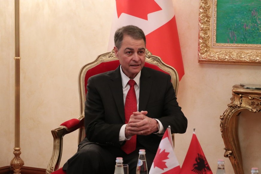TIRANA, ALBANIA - OCTOBER 12: Speaker of the House of Commons of Canada Anthony Rota and Speaker of the Albanian Parliament Lindita Nikolla (not seen) meet during an official visit to Tirana, Albania  ...