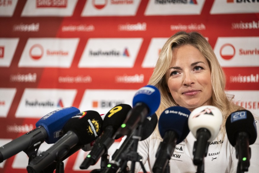 Lara Gut-Behrami am Medientreffen von Swiss Ski vor der Weltcup-Saison 2025/2026 in THE HALL, am Mittwoch, 1. Oktober 2025 in Duebendorf. (KEYSTONE/Andreas Becker)