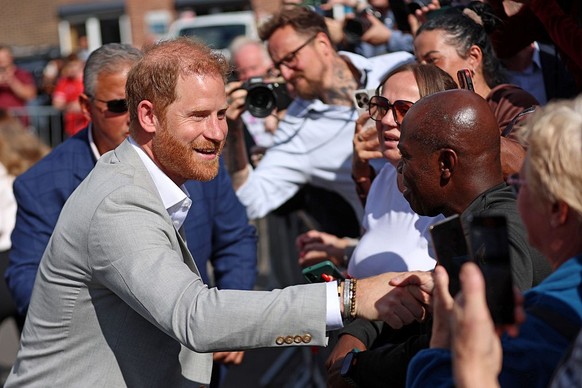 NOTTINGHAM, ENGLAND - SEPTEMBER 09: Prince Harry, Duke of Sussex greets well-wishers during a visit to the community recording studio in St. Anns on September 09, 2025 in Nottingham, England. (Photo b ...