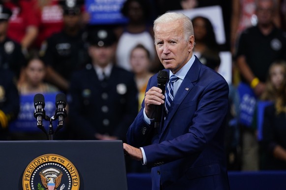 President Joe Biden speaks at the Arnaud C. Marts Center on the campus of Wilkes University, Tuesday, Aug. 30, 2022, in Wilkes-Barre, Pa. (AP Photo/Matt Slocum)
Joe Biden