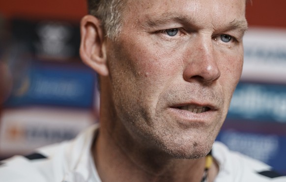 Denmark&#039;s Assistant coach Morten Wieghorst attends the national team&#039;s meeting with the press before closed training in Freudenstadt, Germany on Tuesday, June 18, 2024. The Danish Football U ...