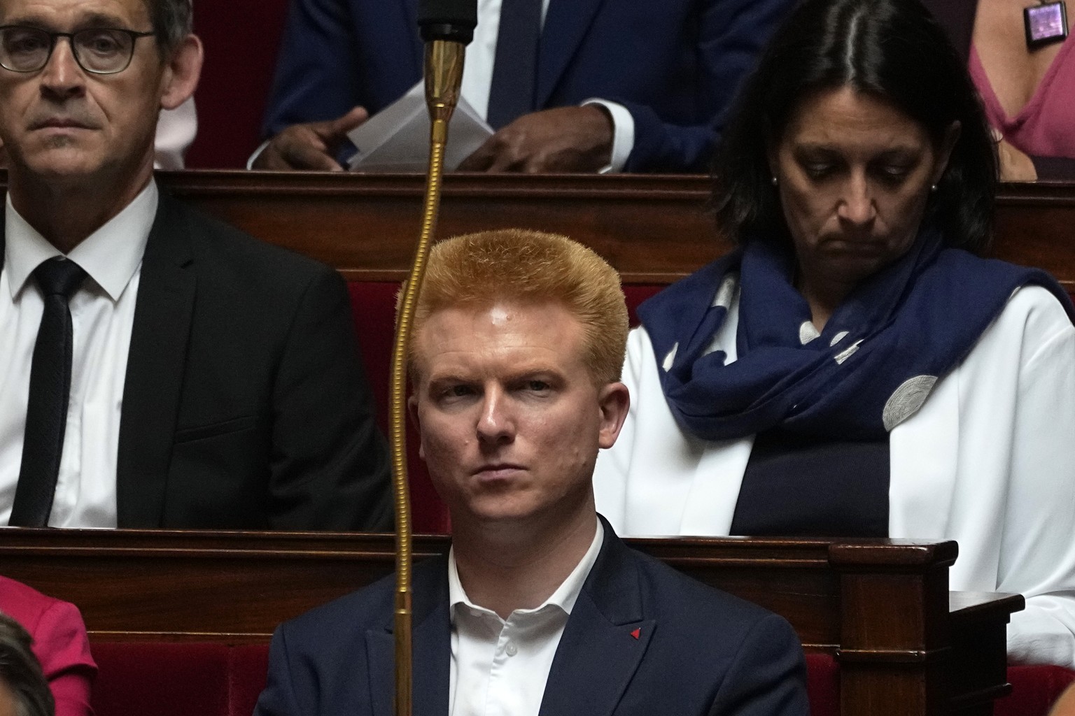 Hard-left newly elected parliament member Adrien Quatennens sits at the National Assembly, Tuesday, June 28, 2022 in Paris. France&#039;s National Assembly convenes for the first time since President  ...