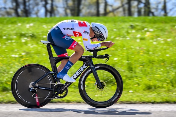 Antonio Tiberi from Italy of team Trek-Segafredo in action during the prologue, a 5,12 km race against the clock at the 75th Tour de Romandie UCI ProTour cycling race in Lausanne, Switzerland, Tuesday ...