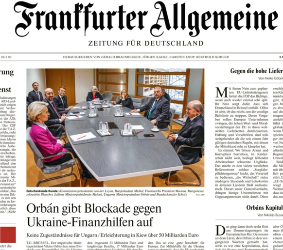 En première page du Frankfurter Allgemeine Zeitung.