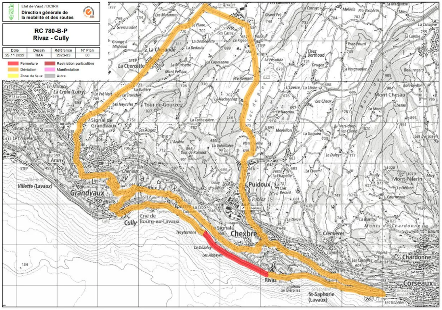 déviation dans le Lavaux. Route cantonale coupée. Bouchon prévu. Les automobilistes du Montreux Jazz Festival vont traverser le Lavaux.