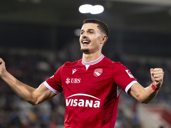 La joie d&#039;Elmin Rastoder, auteur du but de la victoire face à Sion