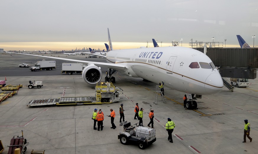 FILE - A Dreamliner 787-10 arriving from Los Angeles pulls up to a gate at Newark Liberty International Airport in Newark, N.J., Monday, Jan. 7, 2019. Federal safety officials are directing operators  ...