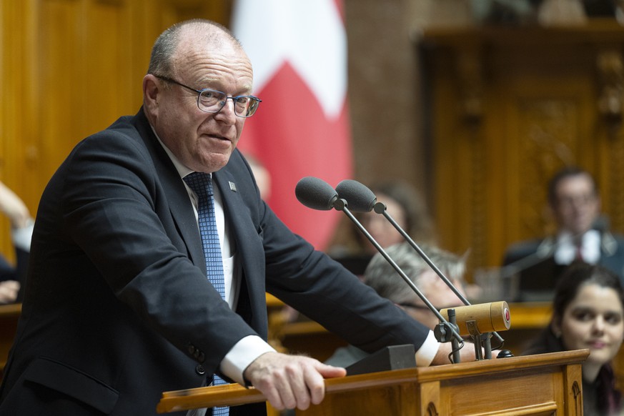 Nationalrat Jean-Luc Addor, SVP-VS, spricht an der Fruehjahrssession der Eidgenoessischen Raete, am Mittwoch, 18. Maerz 2026, in Bern. (KEYSTONE/Peter Schneider)