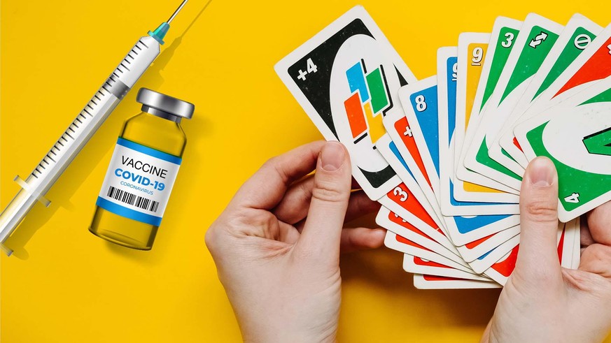 Chisinau, Moldova - May 30, 2020: female hands holding Uno game cards.