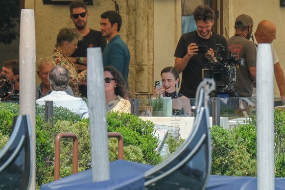 VENICE, ITALY - AUGUST 15: Lily Collins is seen filming on the set of &quot;Emily In Paris&quot; on August 15, 2025 in Venice, Italy. (Photo by Stefano Mazzola/GC Images)