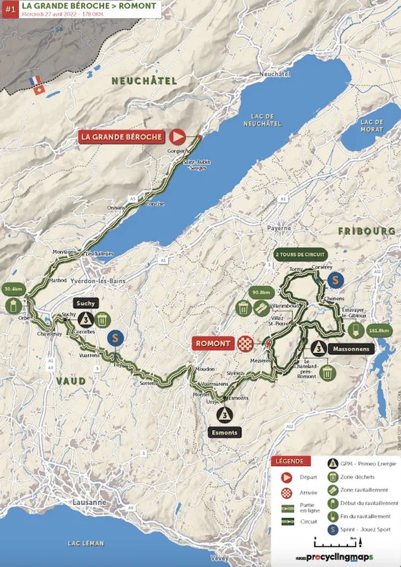 Etape 1 (mercredi 27 avril 2022) : La Grande Béroche – Romont – 178 km