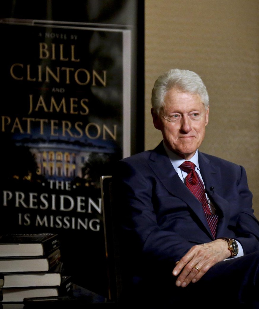 In this Monday, May 21, 2018, photo, former President Bill Clinton listens during an interview about a novel he wrote with James Patterson, &quot;The President is Missing,&quot; in New York. (AP Photo ...