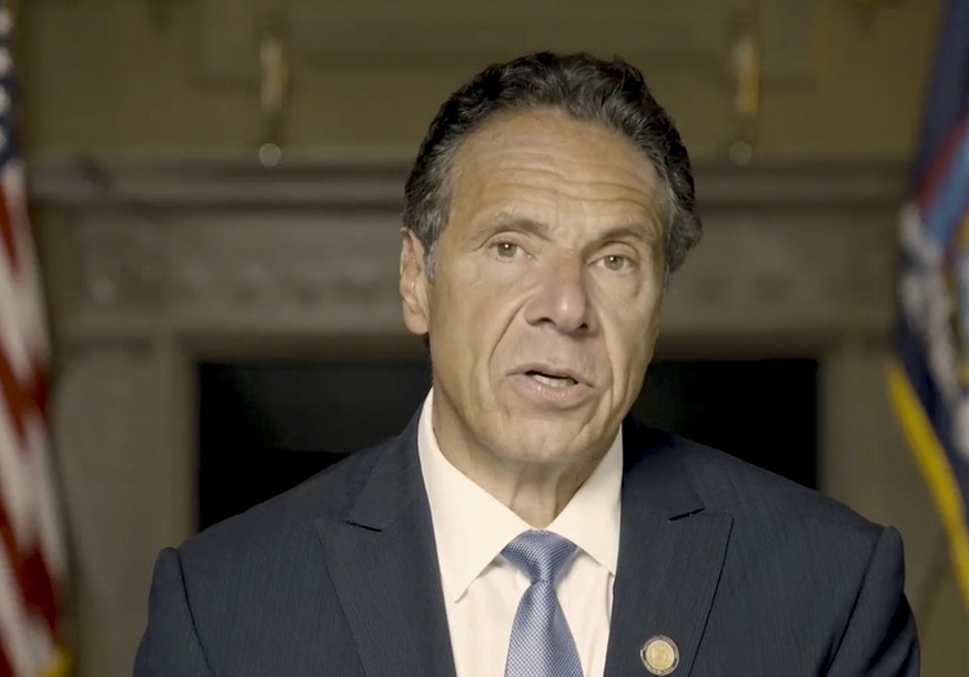 In this image taken video provided by Office of the NY Governor, New York Gov. Andrew Cuomo makes a statement in a pre-recorded video released, Tuesday, Aug. 3, 2021, in New York. An investigation int ...