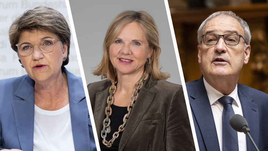 Qui a joué quel rôle dans l&#039;affaire des chars? Viola Amherd (à gauche), Brigitte Beck et Guy Parmelin.